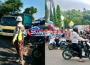 Polisi Siaga di Jalan Raya Leles Garut, Arus Lalu Lintas Dipastikan Tetap Lancar