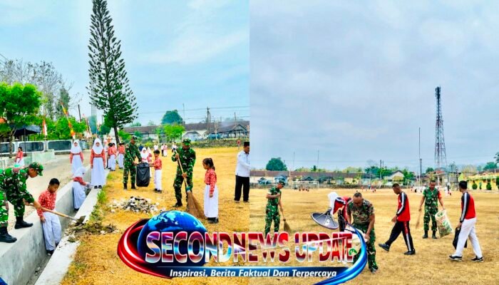Pasca Karnaval, TNI Bersama Ratusan Pelajar Bersihkan Lapangan Giritontro